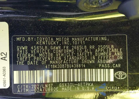 2011 Toyota Avalon Limited из США, поврежденный, VIN 4T1BK3DB7BU438814